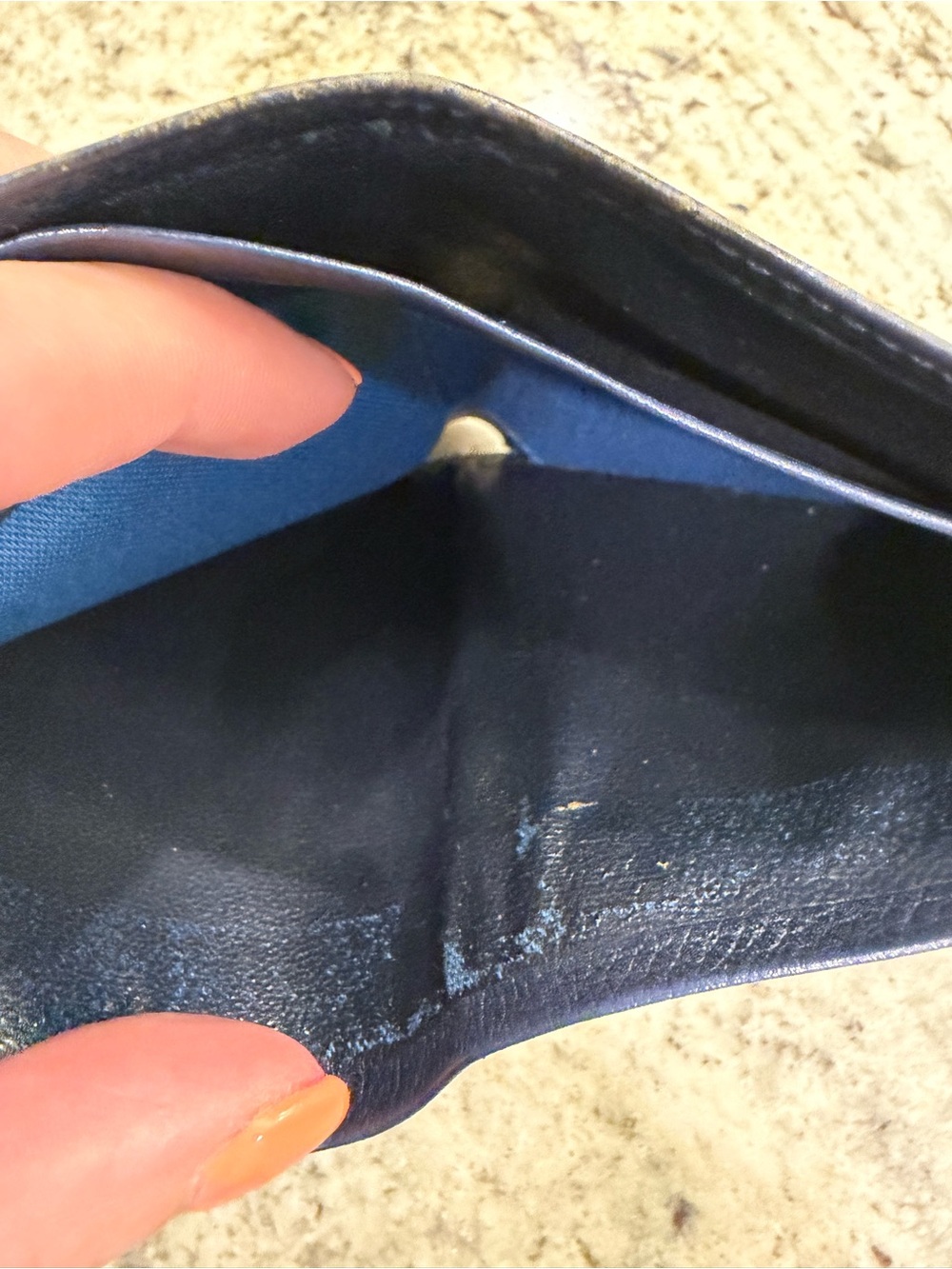 Yves Saint Laurent Navy Blue Leather Bifold Wallet with Gold Corners - Picture 9 of 11